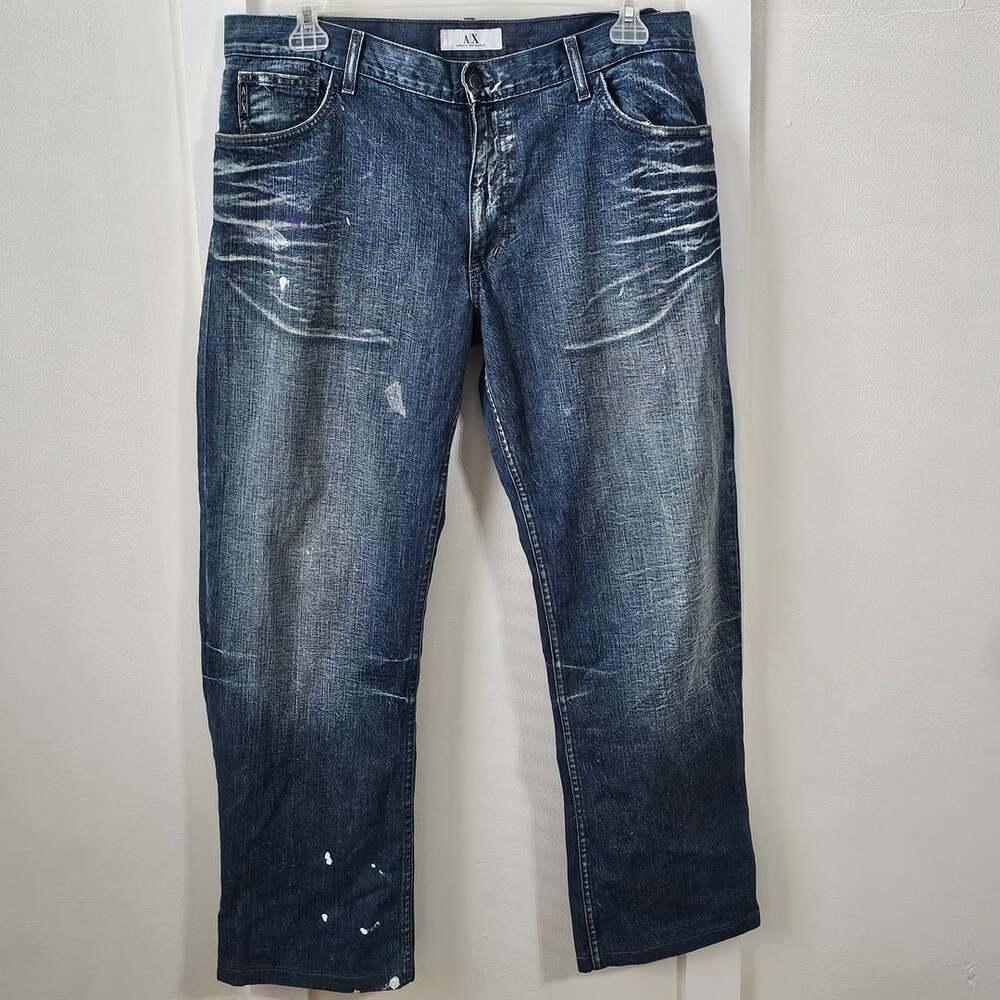 Armani Exchange J110 Jeans 36x32 Bootcut Made USA Y2K Distressed Paint
